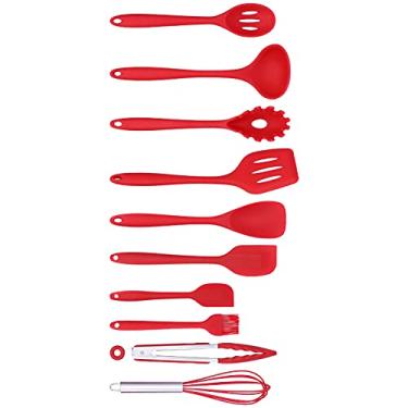 Imagem de Conjunto de utensílios de cozinha de cozinha, 10 peças/conjunto de utensílios de cozinha de silicone, espátula antiaderente, colher para batedor de ovos (vermelho)