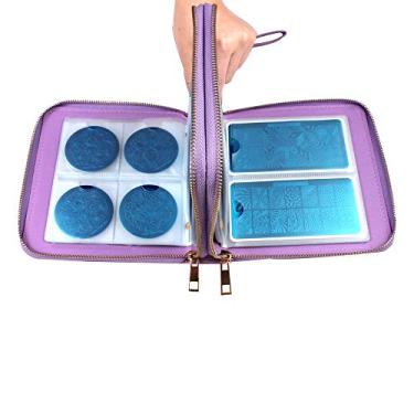 Imagem de Pratos de estampa de arte de unha de anjo com zíper duplo 192 compartimentos para estêncil de unha carimbo de unha vende novos Airbrush, Roxa