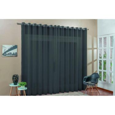 Imagem de cortina para sala em tecido voal liso preto3,00x2,20