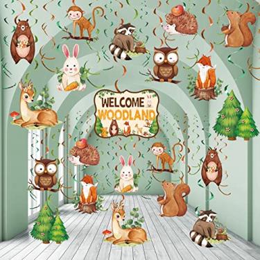 Imagem de 51 peças, animais da floresta pendurados, decoração de teto para festas de aniversário, floresta, amigos, floresta, decoração de teto para meninos e meninas, floresta, sala de aula, decoração na selva festa de aniversário, suprimentos para chá de bebê