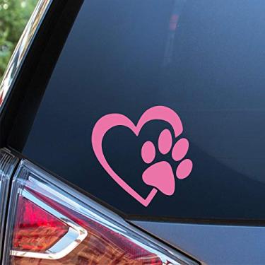 Imagem de Adesivo de vinil para carro com estampa de coração e pata de cachorro do pôr do sol | Carros, caminhões, vans, paredes, laptop | Rosa claro | 10 cm | SGD00058A