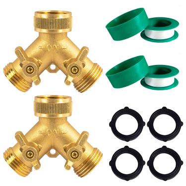 Imagem de Hourleey – Divisor de mangueira de latão (bidirecional), mangueira de latão sólido Y divisor 2 válvulas com 2 arruelas de borracha extra (conjunto com 2)