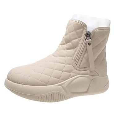 Imagem de Botas Femininas de Inverno para Neve Sem Cadarço, Forradas, Quentes, à Prova D'água, com Zíper, Botas de Tornozelo Confortáveis para Trekking de, Bege, 37