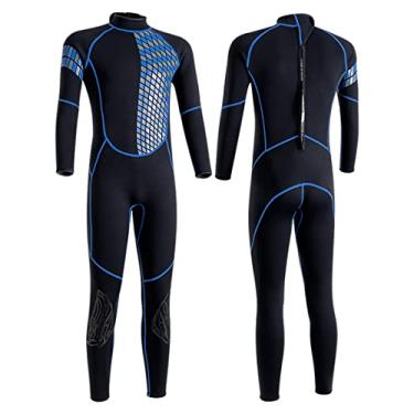 Imagem de Fatos de mergulho masculinos 3 mm, trajes de mergulho completos de neoprene, manga comprida com zíper nas costas trajes molhados maiô térmico de uma peça para esportes aquáticos caiaquboard surf snorkeling mergulho natação, azul, G
