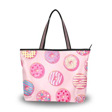 Imagem de Bolsa de ombro com estampa rosa de rosquinha, bolsa de ombro para mulheres e meninas, Multicolorido., Medium