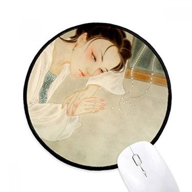 Imagem de Mouse pad branco chinês tradicional pintura de beleza tapete redondo para escritório para computador