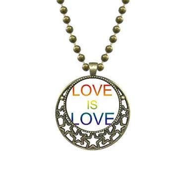 Imagem de DIYthinker LGBT Colar com pingente de estrela com bandeira de arco-íris Love is Love, joia de corrente de lua