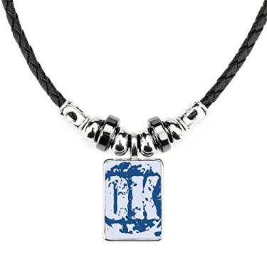 Imagem de DIYthinker Colar com estampa de ilustração redonda OK Design Joia Torque Pingente de corda de couro