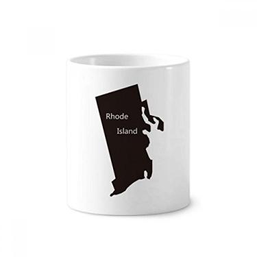Imagem de Rhode Island USA Mapa delineado Escova de dentes Caneca, Suporte de Cerâmica
