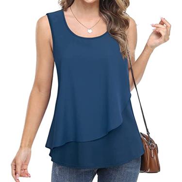 Imagem de Camisetas femininas de verão sem mangas regatas sólidas gola redonda férias ajuste clássico colete cami macio, azul, P (busto: 88 cm)