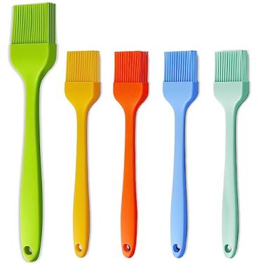 Imagem de Escova de pasta de silicone para molho de manteiga de óleo para churrasco assar na cozinha e assar na cozinha, pastelaria de base, bolos, salsichas de carne, sobremesas, lavável na máquina de lavar louças, green, blue, orange, yellow, 10.2" and 8.2", 4