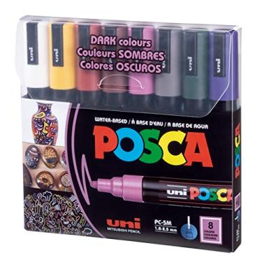 Imagem de POSCA PC-5M Caneta Posca Dark Colours, Uni-Ball, Estojo c/8 cores
