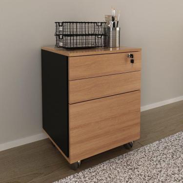 Imagem de Gaveteiro Arquivo com Chave e Rodízio ME4148 Amêndoa/Preto