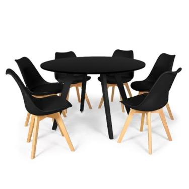 Imagem de Conjunto Mesa de Jantar Redonda Amanda Preta 120cm com 6 Cadeiras Eiffel Leda - Preto
