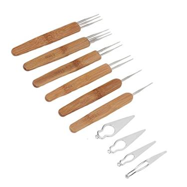 Imagem de Dreadlocks Crochet Hook, Bamboo Handle Alloy 10 Pcs Adicionar Detalhes Diferentes Tamanhos Penteados Destaques Dreadlocks Extensões de Cabelo Agulhas Ferramentas (Prata)
