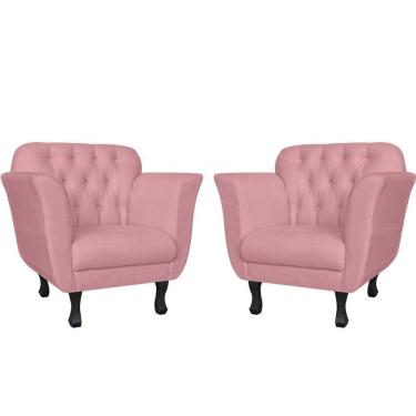 Imagem de Kit 2 Poltronas Decorativa Dália Suede Rosa Bebê Pés Madeira Mz Decor