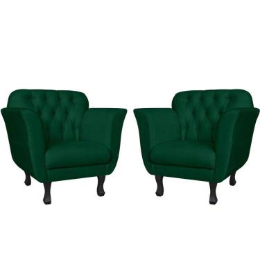Imagem de Kit 2 Poltronas Decorativa Dália Suede Verde Pés Madeira Mz Decor