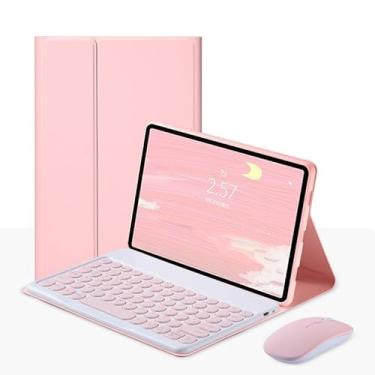 Imagem de SAMTUNK Capa teclado for Xiaomi Redmi Pad SE 11" 2023, Capa teclado Retro com teclas redondas e mouse Teclado colorido bonito Teclado sensível ao removível Capa -rosa