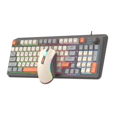 Imagem de Conjunto de teclado com fio USB de iluminação, toque mecânico, conjunto luminoso de teclado e mouse, teclado e mouse para jogos de escritório, adequado para laptops de mesa (Size : Light blue)