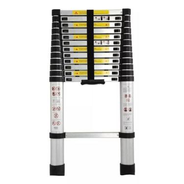 Imagem de Escada Telescópica Inox Portátil 13 Degraus Multifuncional 3,8Mts