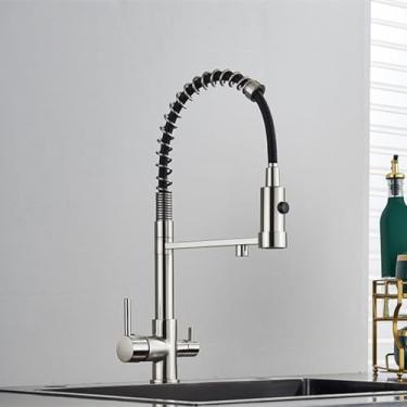 Imagem de Torneira com filtro de cozinha, torneira com filtro de bico, misturador, 360 graus, recurso de purificação de água, níquel escovado