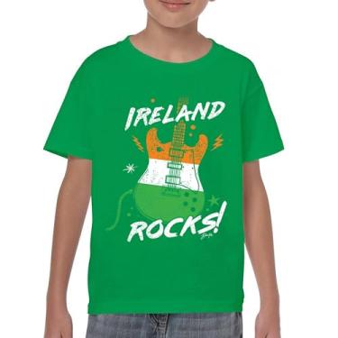 Imagem de Camiseta juvenil Ireland Rocks Guitar Flag St Patrick's Day Shamrock Groove Vibe Pub Celtic Rock and Roll Cravo infantil, Verde, GG