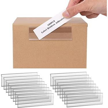 Imagem de Pacote com 100, 10 cm x 2,5 cm, porta-etiquetas de prateleira, adesivo, transparente, bolsos para cartões, gavetas de plástico, caixotes de armazenamento de arquivos, porta-etiquetas para