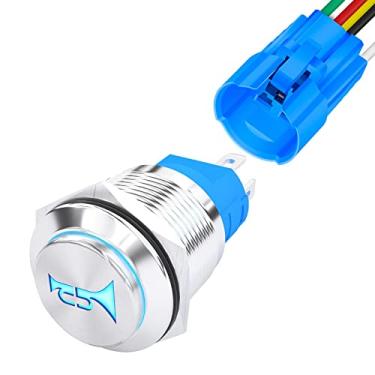 Imagem de DaierTek Interruptor de botão de buzina 12 volts interruptor de botão momentâneo 12V alto-falante interruptor de buzina LED aço inoxidável 16 mm interruptor de metal para carro automotivo trem de barco marítimo