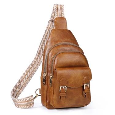 Imagem de GUETES Bolsa tiracolo pequena pochete de couro para mulheres e homens bolsa de peito mochila transversal mochila diária viagem caminhada, Marrom
