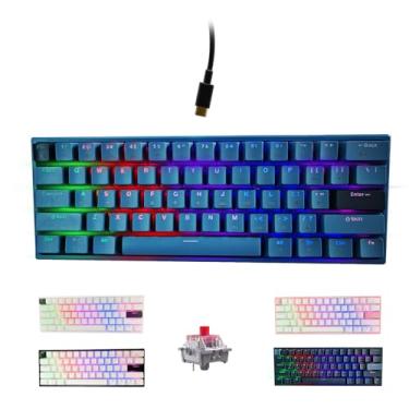 Imagem de ONE-UP Teclado portátil 60% mecânico para jogos, retroiluminado por LED, compacto de 61 teclas, mini teclado de escritório com fio com interruptor vermelho, para Windows, laptop, PC, Mac - preto/cinza