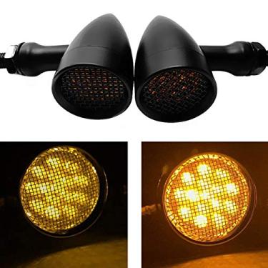Imagem de FATECIM 2 luzes de LED para motocicleta, pisca-alerta, luzes indicadoras resistentes, lentes âmbar 10 mm, cromo vintage 12 V universal (preto)