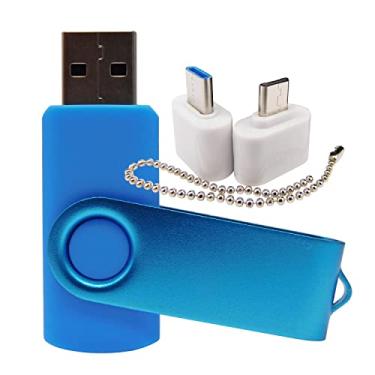 Imagem de Pen Drive USB de capacidade mini pen drives com 1 OTG (micro USB) e 1 adaptador tipo C (USB-C) para celular (azul 256 MB)