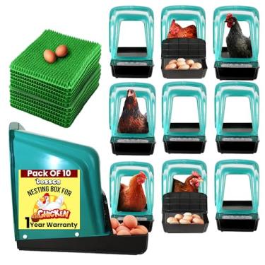 Imagem de Tossca Caixas de assentamento para galinheiro | Galinheiro dobrável para colocar ovos | Caixa de chocadeira de plástico durável com poleiro e bandeja de ovos para fazenda de aves | Acessórios para