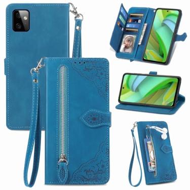 Imagem de Furiet Capa carteira compatível com Motorola Moto G Power 5G 2023 com alça de pulso e suporte de cartão flip de couro, acessórios de celular, capa para celular GPower G5 feminina, azul