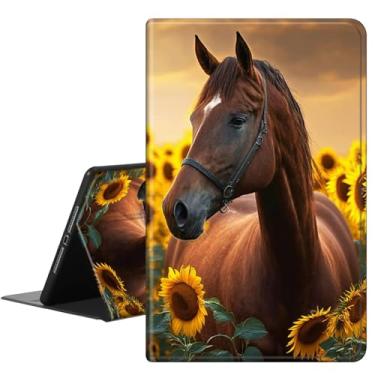 Imagem de RAUEDWDJS Capa para Samsung Galaxy Tab S6 Lite de 10,4 polegadas 2024/2022/2020, capa inteligente fina de couro PU com despertar/hibernar automaticamente, cavalo girassol