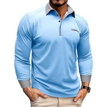 Imagem de Camisetas masculinas Henley fashion manga longa Recluse Slim Fit Casual Button Moletom Outono Clássico Leve, H-azul-claro, 3G