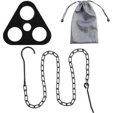 Imagem de LSOSVSEU Placa de tripé de acampamento - Transforme galhos em tripé de fogueira, com corrente ajustável para pendurar panelas, acessórios de cozinha de fogo aberto para piquenique, acampamento,