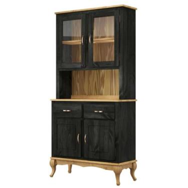 Imagem de PENSE DENTRO DA CAIXA Balcão com Arca Oratório com 2 Gavetas e 4 Portas em Madeira Maciça - Móveis em Estilo Clássico - Preto e Marrom Antique