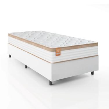 Imagem de Cama Box Colchão Solteiro Molas Ensacadas Real 88x188x65cm Linho Branco/Bege Inducol - Suporta até 130kg por Pessoa