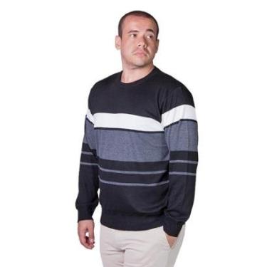 Imagem de Suéter Listrado Tricôt Masculino Broken Rules Plus Size 598033 Preto-Masculino