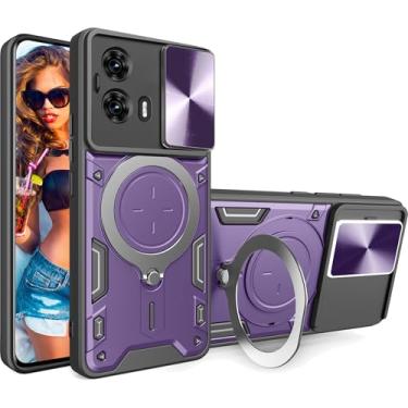 Imagem de Ysnzaq Capa protetora para Motorola Edge 50 Fusion (não Edge 50), capa de telefone deslizante com suporte de bobina magnética para Motorola Edge 50 Fusion CQ Roxo, queen