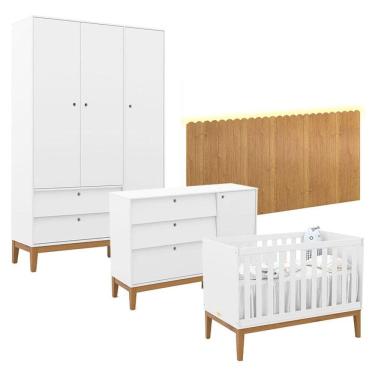 Imagem de Quarto de Bebê Unique 3 Portas com Cômoda Sapateira e Painel Farm com Led Branco Soft Eco Wood - Matic