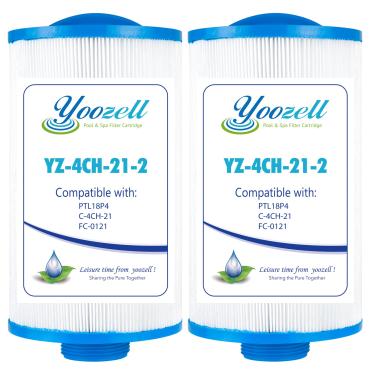 Imagem de Yoozell Cartucho de filtro de spa 4CH-21 substitui PDM25P4, PTL18, FC-0121, PTL18P4, 20245-238, PVT-25N, 20245-238, SD-00845, 19 m² Parafuso macho fino (1 1/5.1 cm MPT) Filtro de rosca, 2 Embalagem