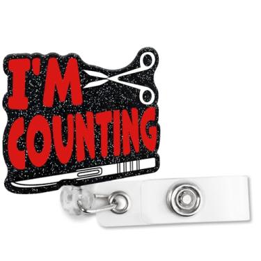 Imagem de Sixrip Carretel de crachá retrátil com glitter irregular com clipe jacaré, suporte de crachá técnico cirúrgico engraçado presente para médico, enfermeira, obstetrícia ou sala de cirurgia, ou técnica,