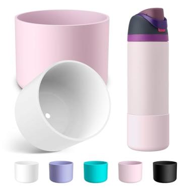 Imagem de 2 peças de capa de silicone Alwenid para garrafa de água Owala 680 ml, capa protetora antiderrapante para garrafas de água de aço inoxidável FreeSip, Twist e Flip (branco + rosa)