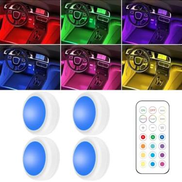 Imagem de 4 peças de luzes internas de LED sem fio para carro com controle remoto, kits de iluminação ambiente, luzes neon de carro com bateria recarregável, duram mais de 10 horas de iluminação