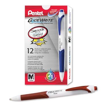 Imagem de Pentel Caneta esferográfica GlideWrite com tinta TechniFlo (1,0 mm), linha média, tinta marrom, caixa com 12 canetas (BX910-E)