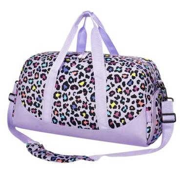 Imagem de Choco Mocha Bolsa de viagem infantil para meninas – bolsas noturnas para crianças com compartimento de sapatos, linda bolsa de fim de semana para viagens de festa do pijama, Roxo - Cheetah