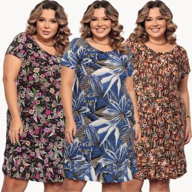 Imagem de Kit 3 Vestido Plus Size Soltinho Babado Casual Básico - Felicity, Únic