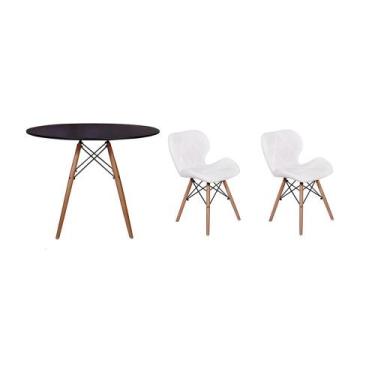 Imagem de Kit Mesa Jantar Eiffel 90cm Preta + 02 Cadeiras Slim - Branca - Magazi
